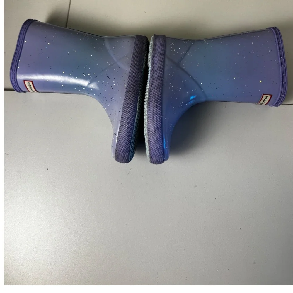 Hunter Rain Boots Kids Size 13 Purple Glitter Rubber Waterproof Wellington